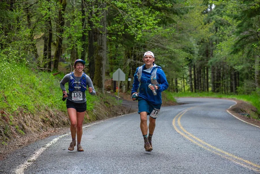 Trail running on a forest road